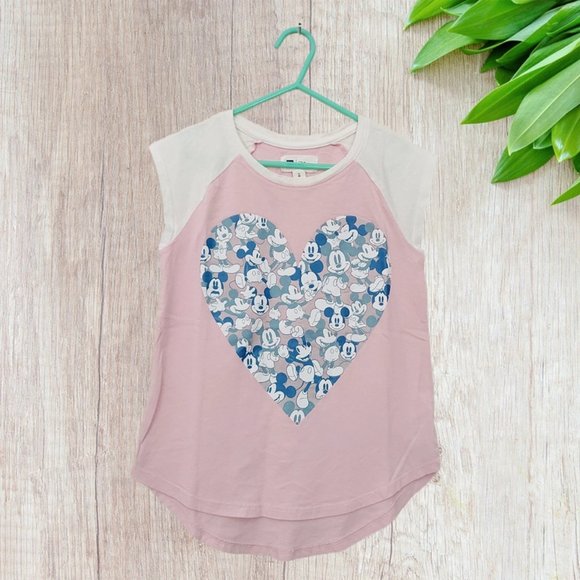 Disney x Gap T-Shirt Girls Size 8 Pink Curved Hem Mickey Graphic Print - Picture 1 of 7